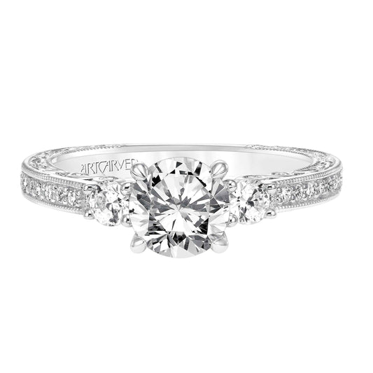 ArtCarved Vintage 3/8 ct. tw. 2-Stone and Accent Diamond Band Semi-Mount Engagement Ring in 14K White Gold