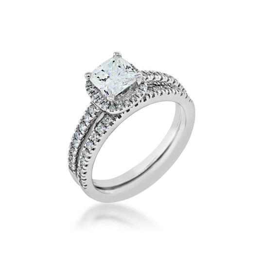 Natural 1-1/2 ct. tw. Cushion Diamond Halo Wedding Set in 14K White Gold