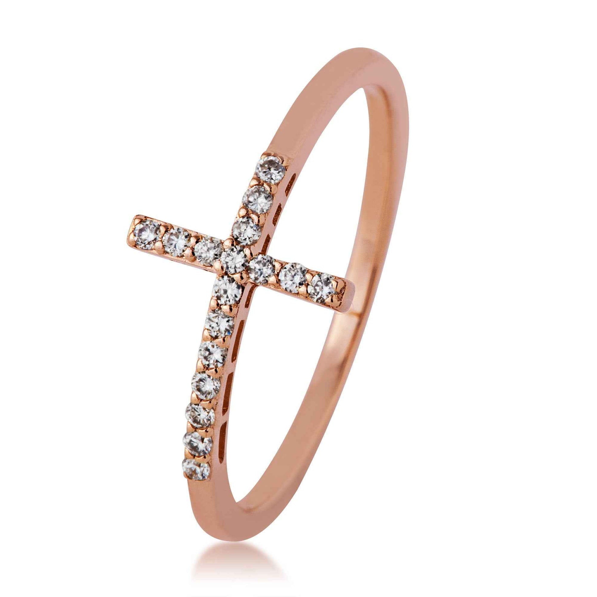 1/8 ct. tw. Diamond Pave Cross Ring in 10K Pink Gold close-up detail