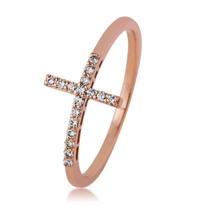 1/8 ct. tw. Diamond Pave Cross Ring in 10K Pink Gold close-up detail
