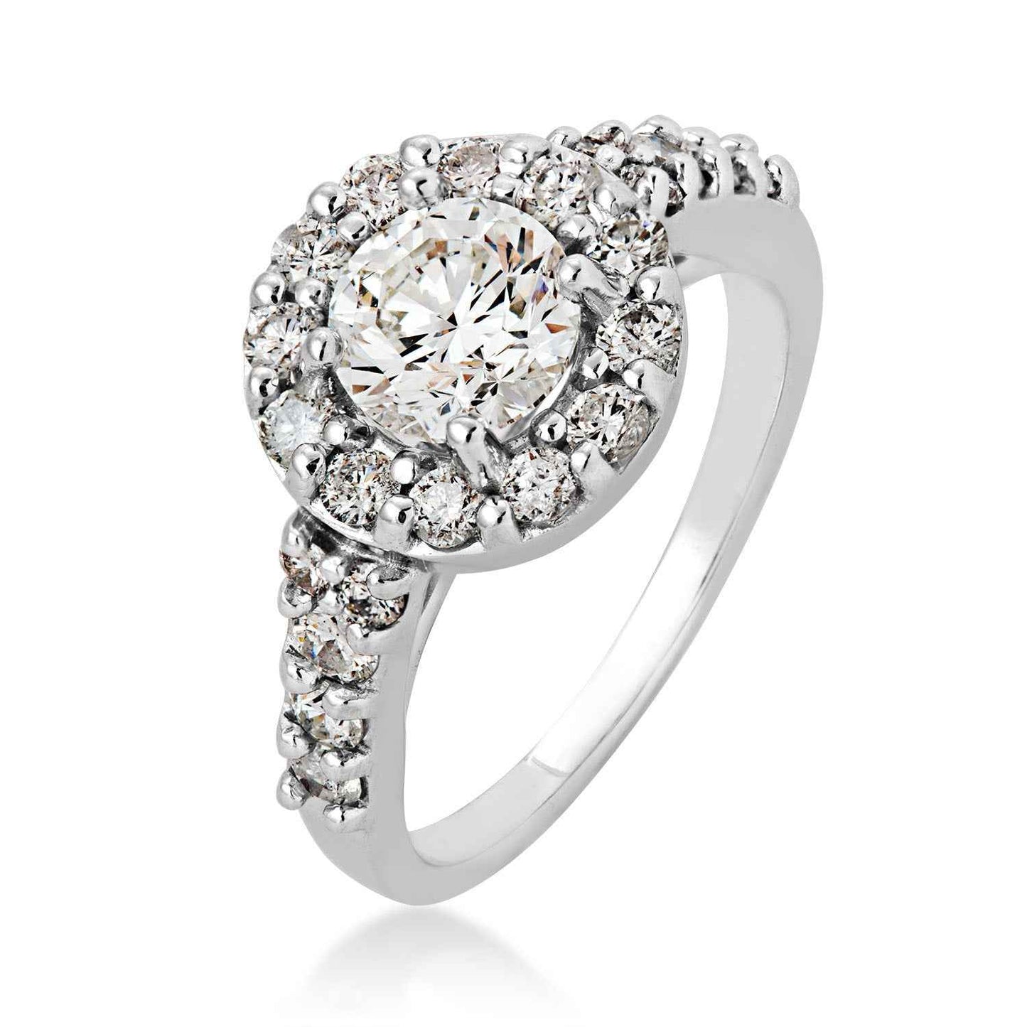 Noventa 1 ct. tw. Classic Round Brilliant Diamond Halo Engagement Ring in 14K White Gold front view