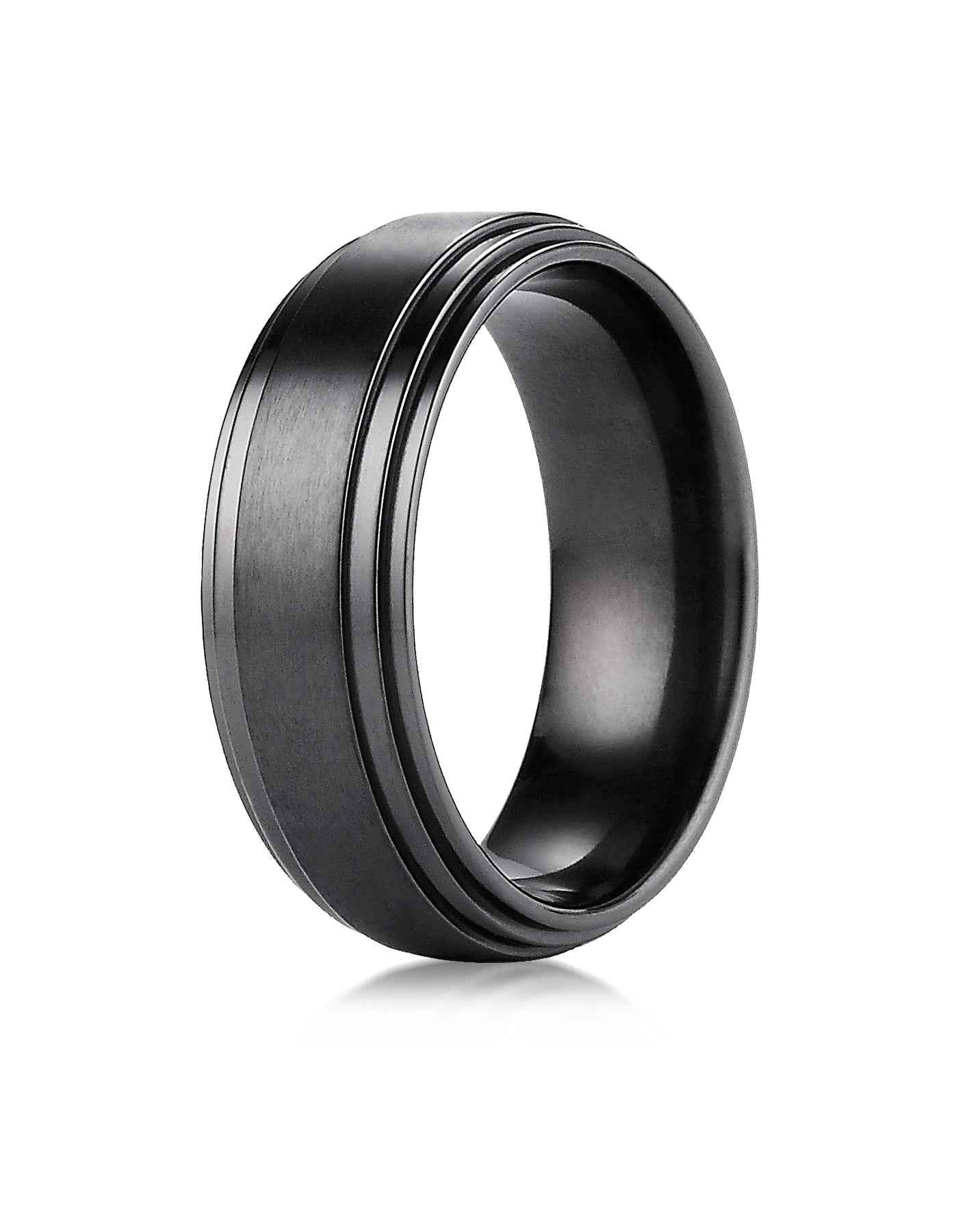BENCHMARK Mens 8MM Brush Black Titanium Wedding Band close-up detail