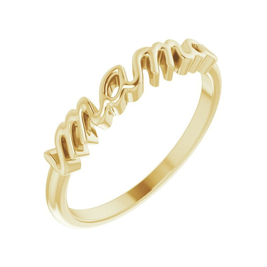 Mama Script Ring in 14K Yellow Gold side profile