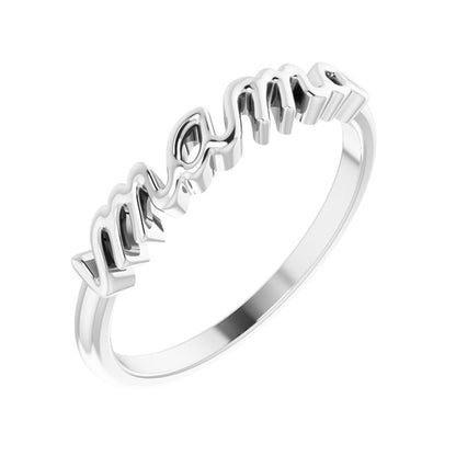 Mama Script Ring in Sterling Silver side profile