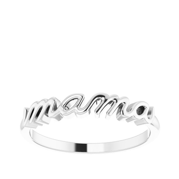 Mama Script Ring in Sterling Silver