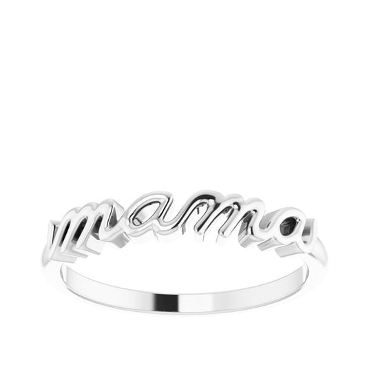 Mama Script Ring in Sterling Silver