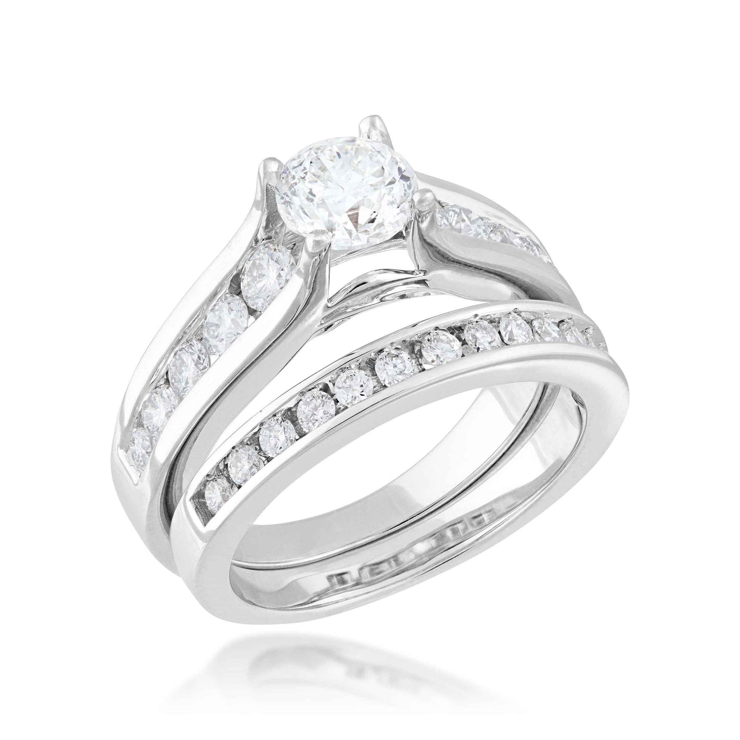 Natural 2 ct. tw. Round Brilliant Diamond Wedding Set in 14K White Gold close-up detail