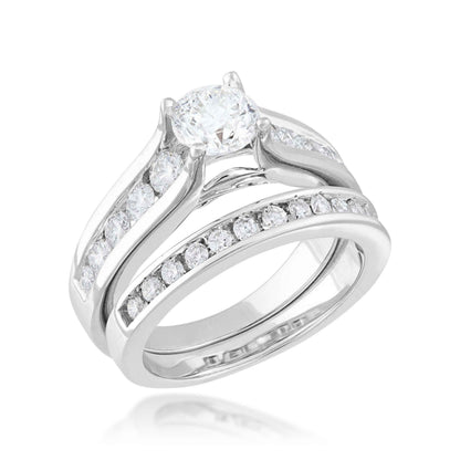 Natural 2 ct. tw. Round Brilliant Diamond Wedding Set in 14K White Gold close-up detail