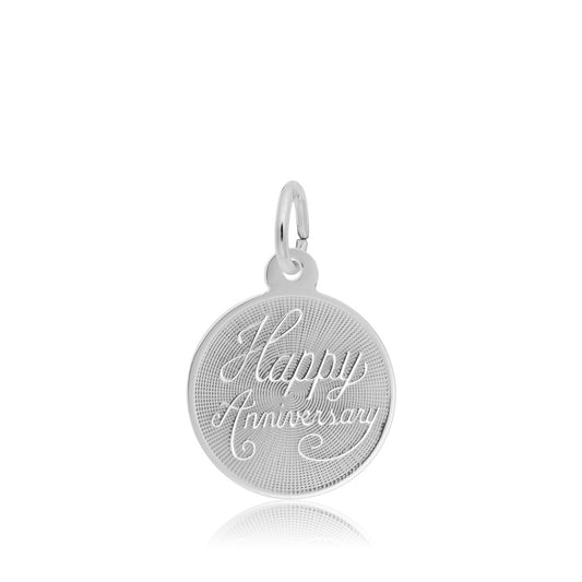 Small Happy Anniversary Disc Charm in Sterling Silver
