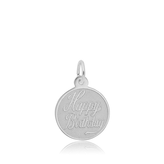Small Happy Birthday Disc Charm in Sterling Silver