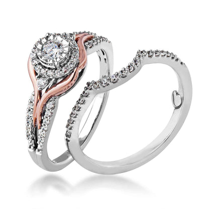 True Promise 3/8 ct. tw. Round Brilliant Diamond Halo Wedding Set in 10K White & Pink Gold close-up detail