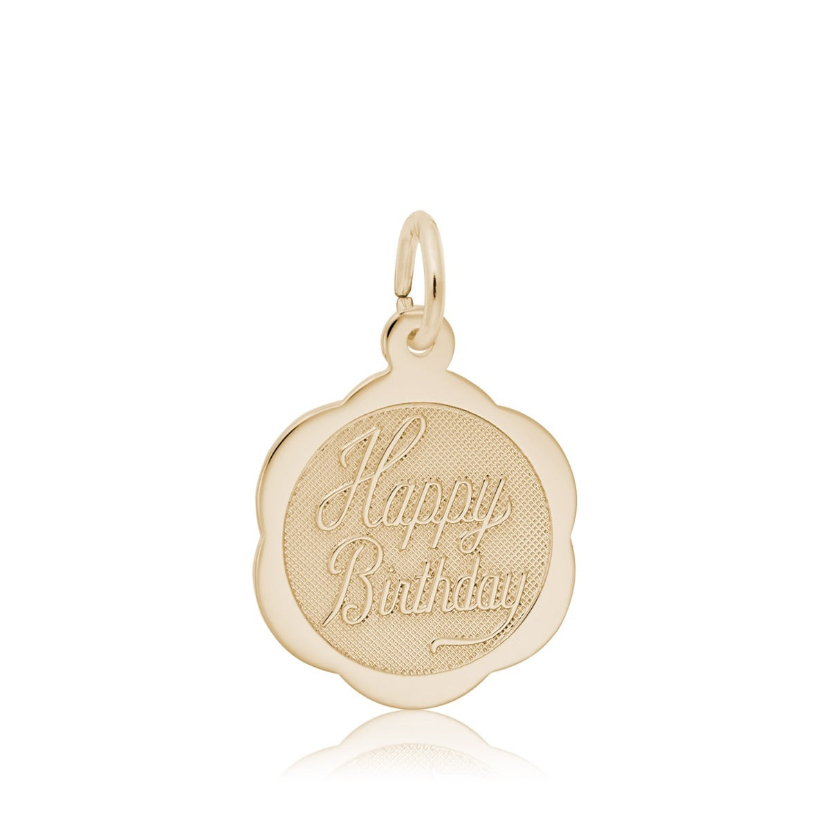 Happy Birthday Scalloped Disc Charm in 14K Yellow Gold