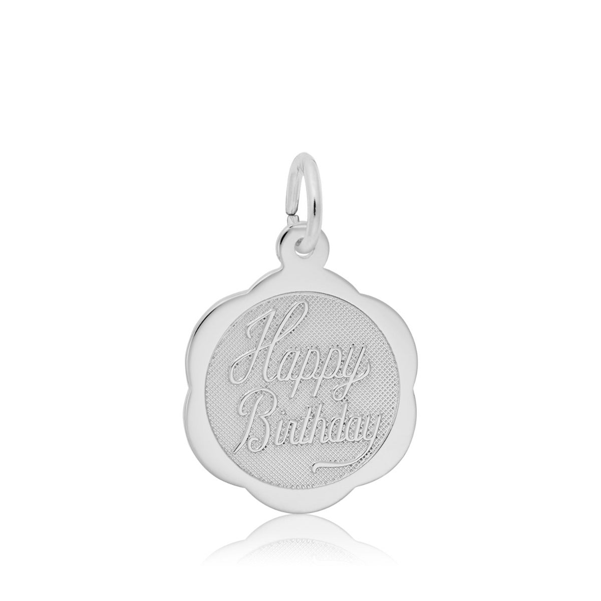Happy Birthday Scalloped Disc Charm in Sterling Silver