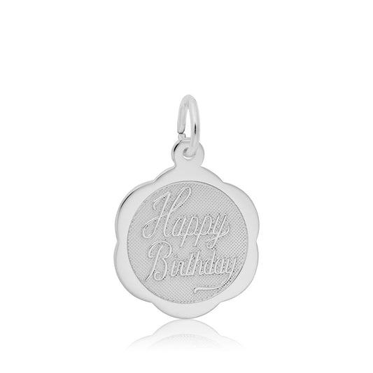 Happy Birthday Scalloped Disc Charm in Sterling Silver