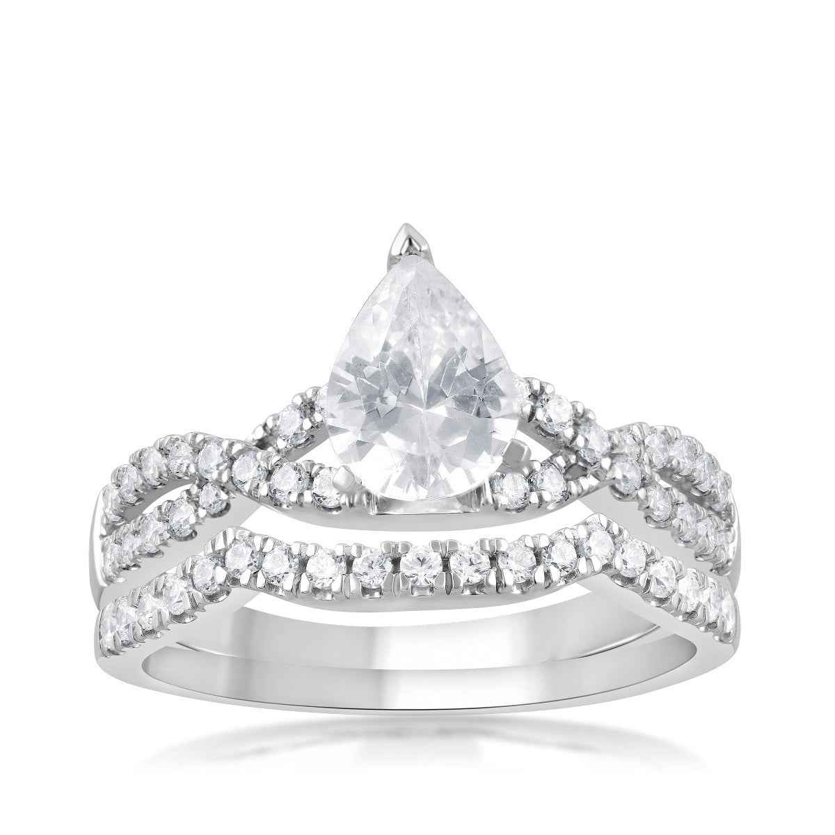 Adamante 1-1/2 ct. tw. Lab-Grown Pear Shape Diamond Center Wedding Set in 14K White Gold