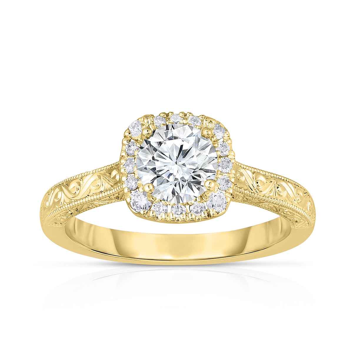 Brilliantly Yours 7/8 ct. tw. Round Diamond Cushion-Shaped Halo Engagement Ring in 14K Yellow Gold