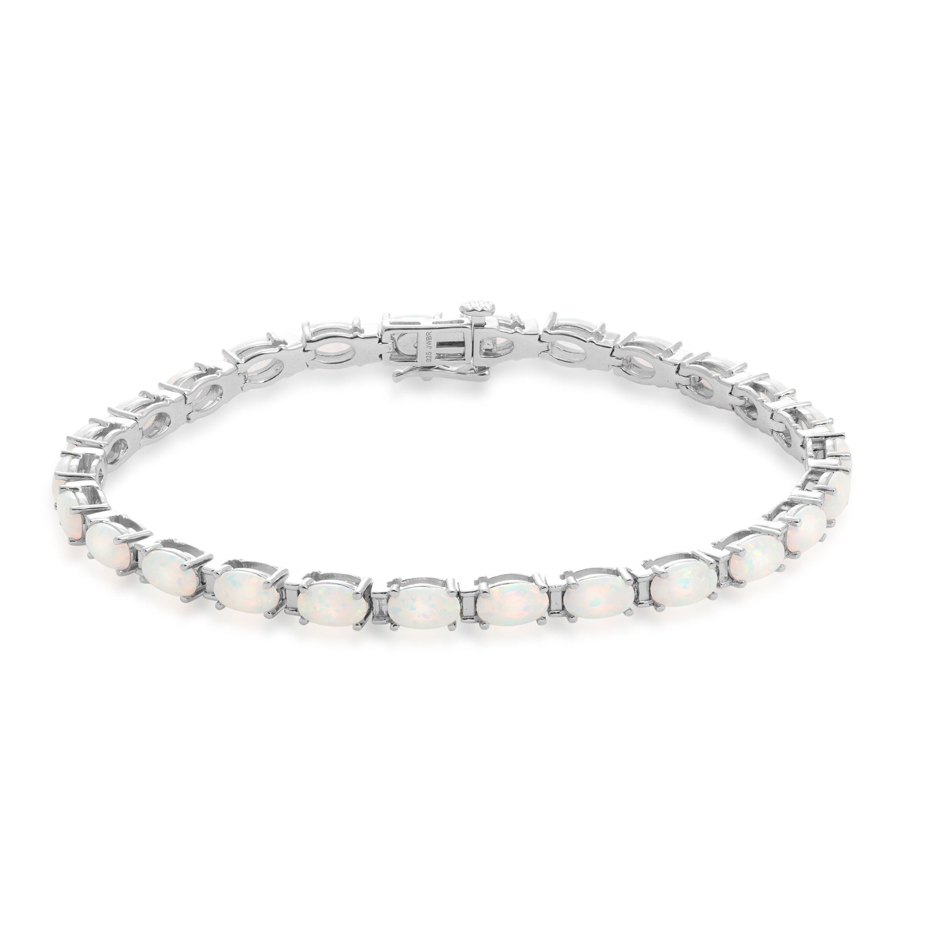 Created Oval-Shaped Opal and 1/100 ct. tw. Diamond Bracelet in Sterling Silver