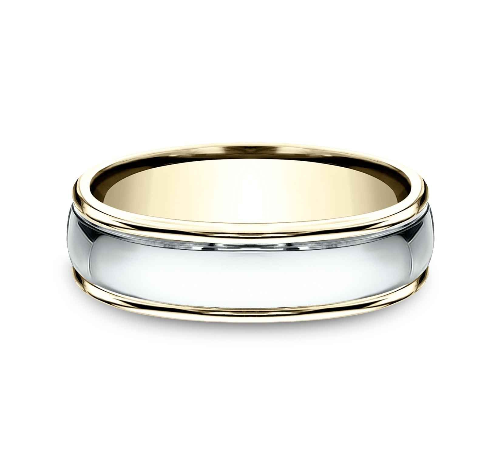 Benchmark Men's 6.0mm Wedding Band with Polished Center in 14K White and Yellow Gold