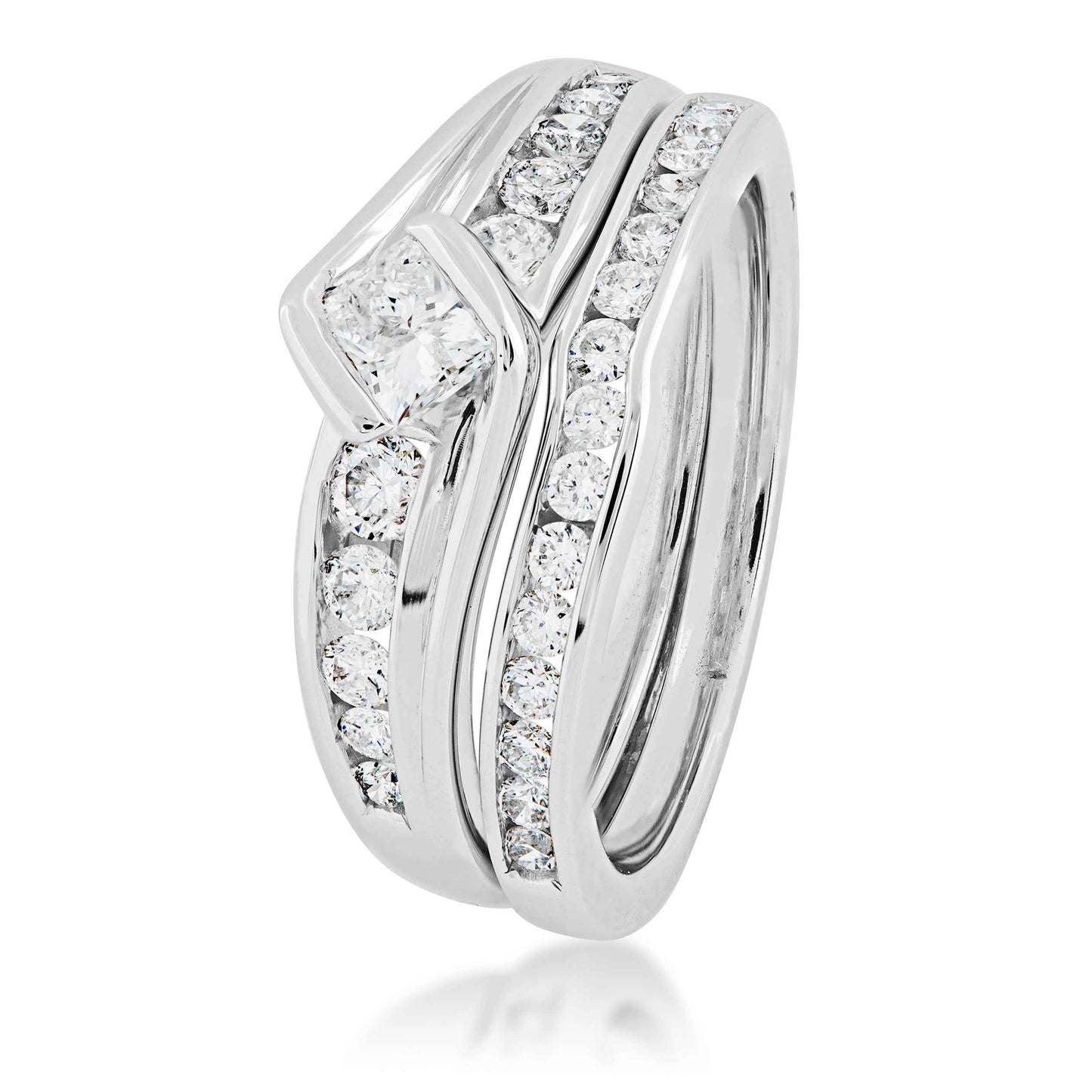 Natural 1 ct. tw. Princess Cut Wedding Set in 10K White Gold front view