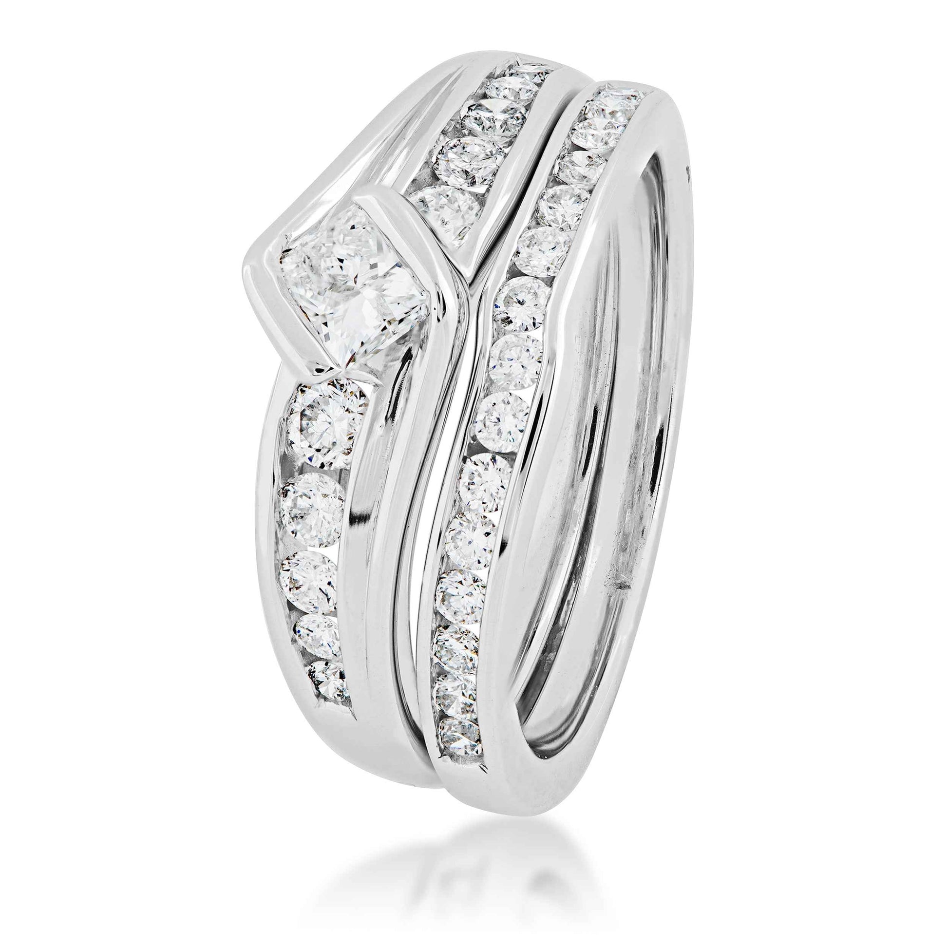 Natural 1 ct. tw. Princess Cut Wedding Set in 10K White Gold front view