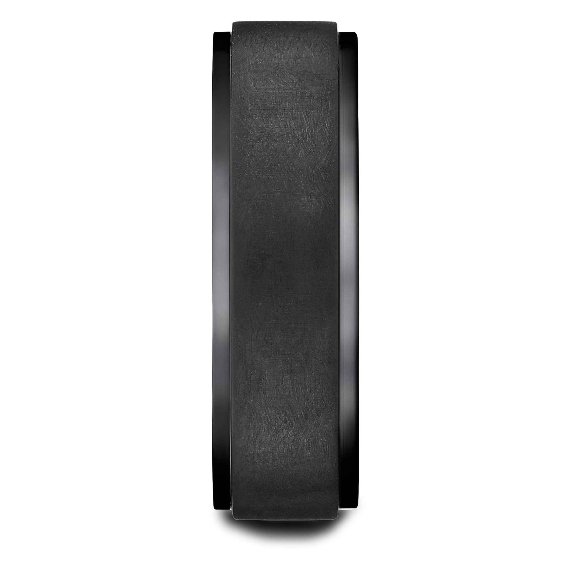 BENCHMARK Mens 7MM Brushed Finished Black Titanium Wedding Band close-up detail