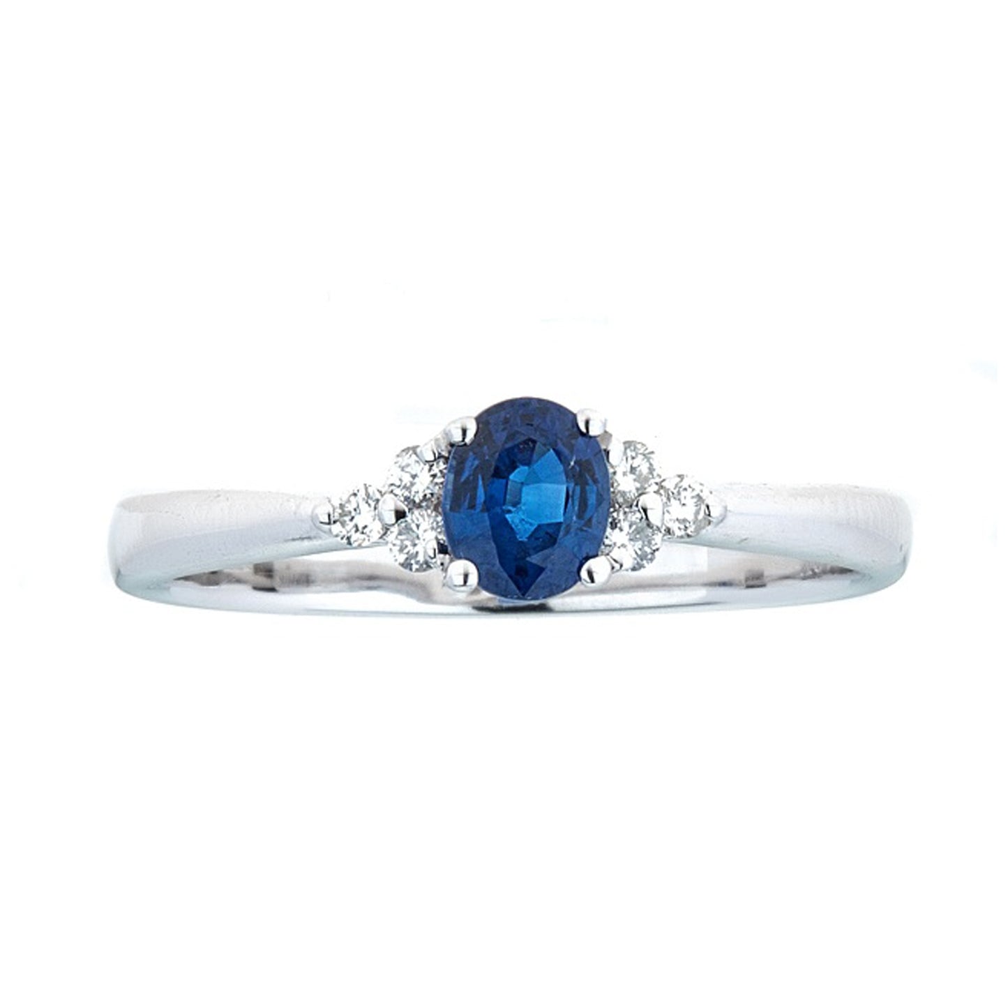 Blue Oval Sapphire and 1/10 ct. Accent Diamond Ring in 10K White Gold