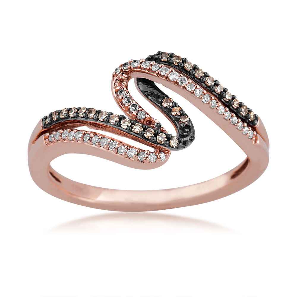 Mocha 1/5 ct. tw. Round Mocha & White Diamond Fashion Ring with Black Rhodium Plated Accent in 10K Pink Gold