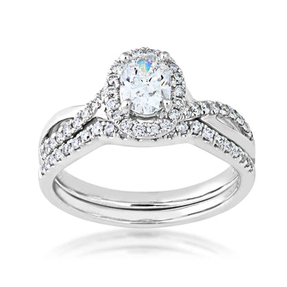 Canadian Rocks 5/6 ct. tw. Oval Diamond Halo Wedding Set with Twisted Designed Band in 14K White Gold