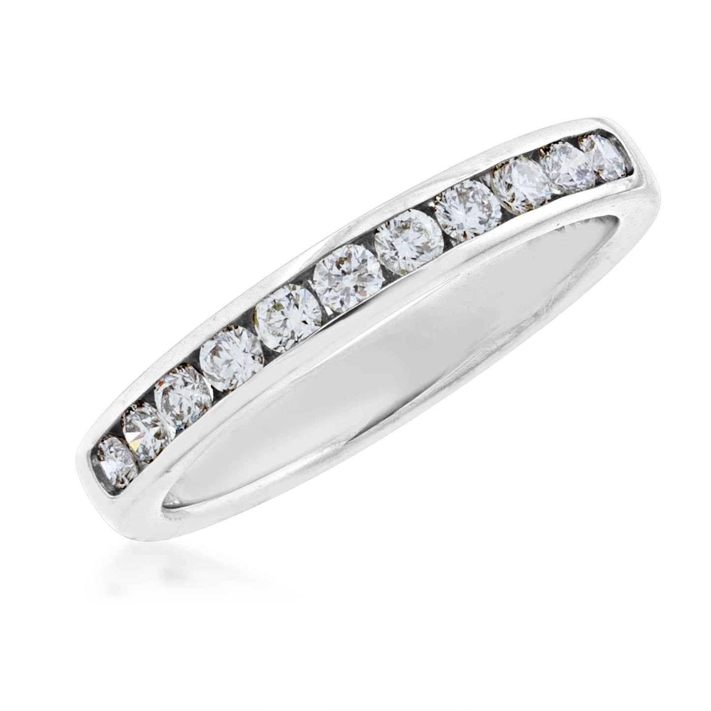 1/2 ct. tw. Round Diamond Machine Set Channel Anniversary Band in 10K White Gold front view