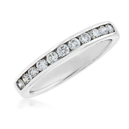1/2 ct. tw. Round Diamond Machine Set Channel Anniversary Band in 10K White Gold front view