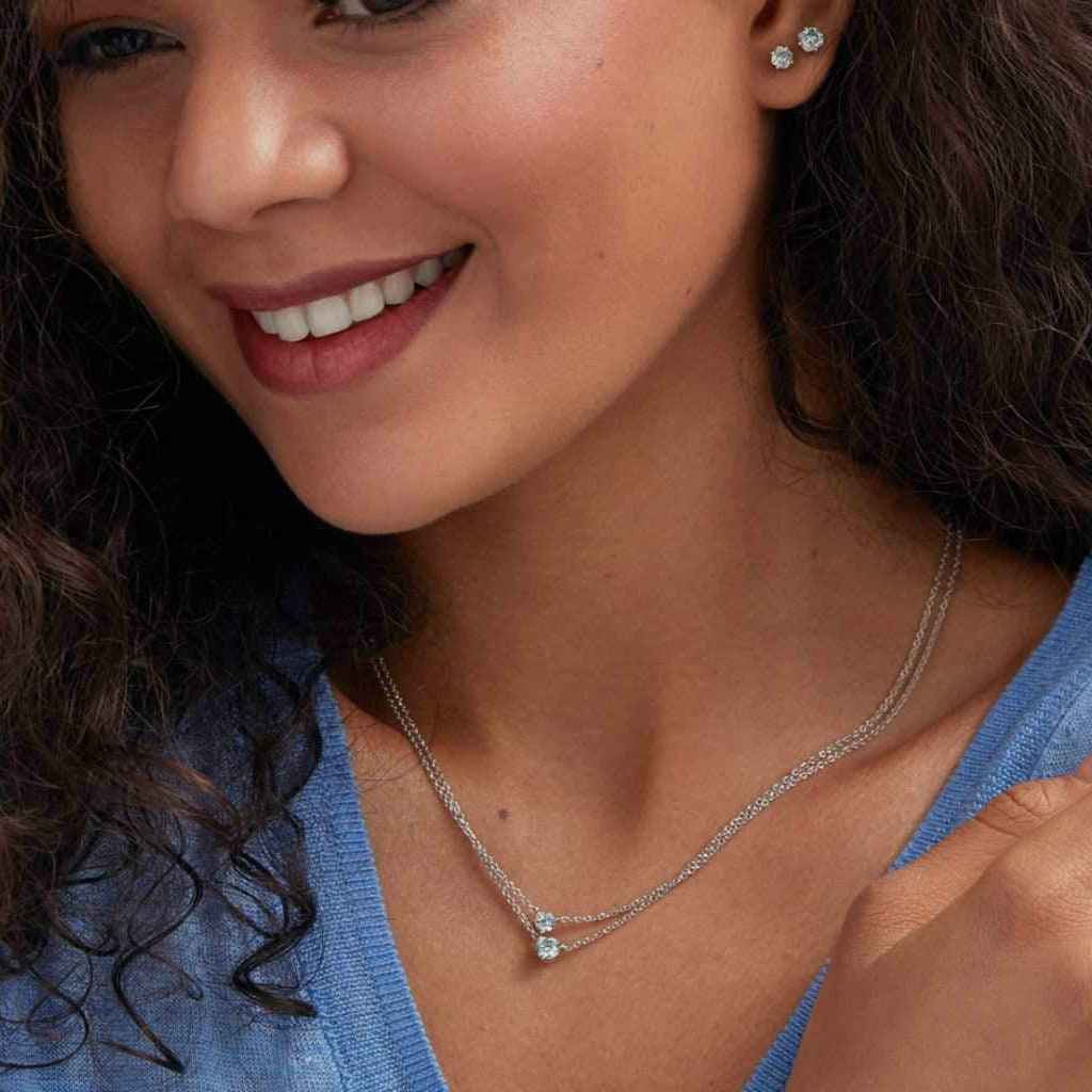 Lightbox 1/2 ct. tw. Lab-Grown Round Blue Diamond Solitaire Necklace in 10K White Gold front view