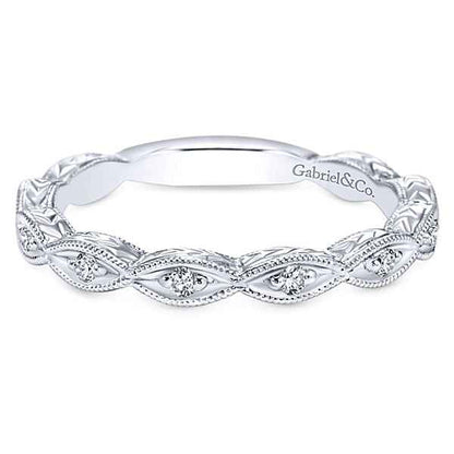 Gabriel & Co. 1/8 ct. tw. Vintage-Style Diamond Wedding Band with Milgrain Detailing in 14K White Gold