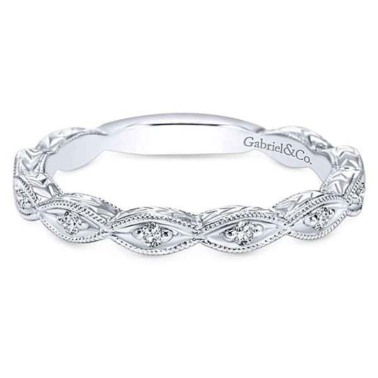 Gabriel & Co. 1/8 ct. tw. Vintage-Style Diamond Wedding Band with Milgrain Detailing in 14K White Gold
