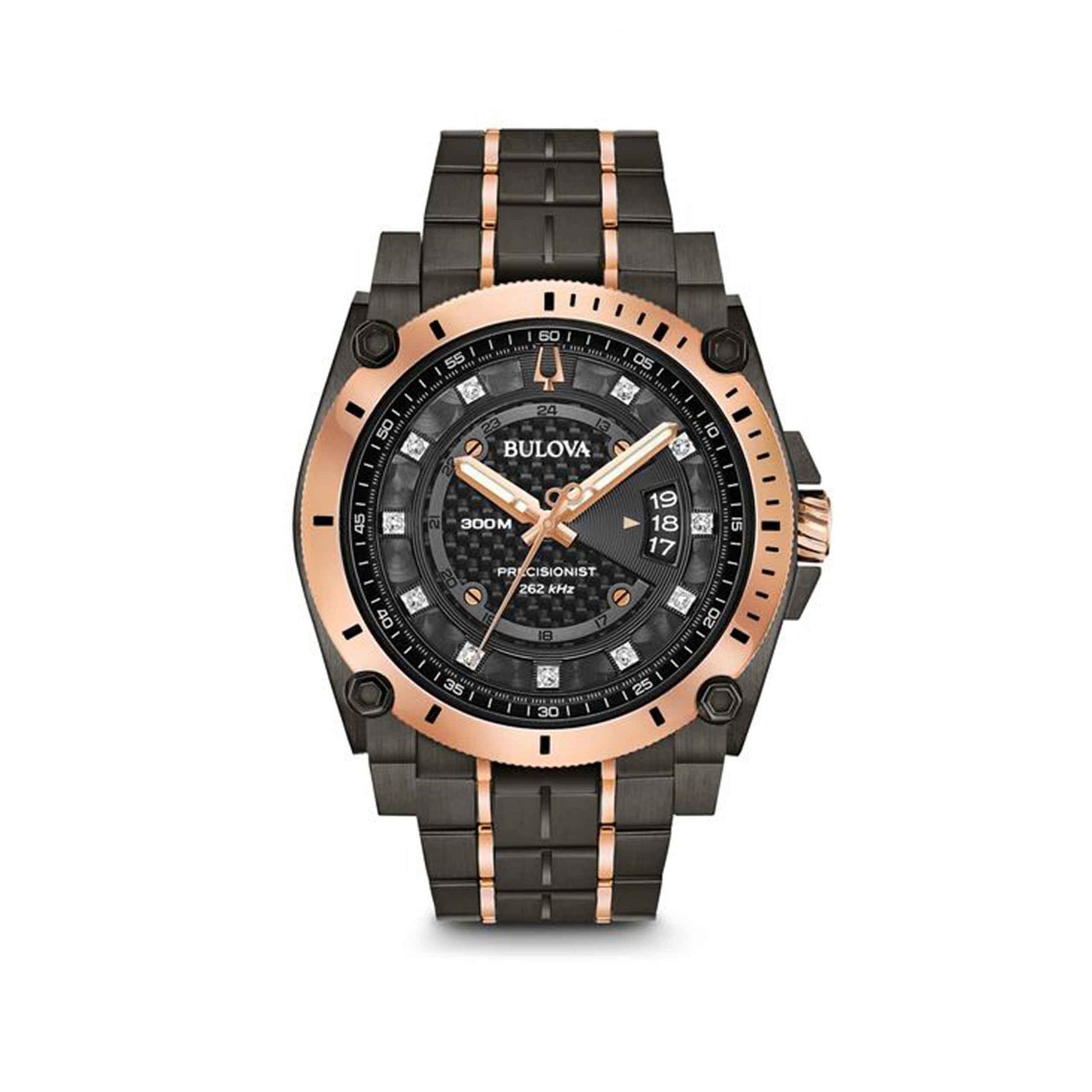 Bulova Precisionist Men's Two-Tone Black & Grey Dial Watch with Calendar Feature & Diamond Dial Accents in Two-Toned