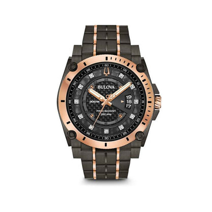 Bulova Precisionist Men's Two-Tone Black & Grey Dial Watch with Calendar Feature & Diamond Dial Accents in Two-Toned