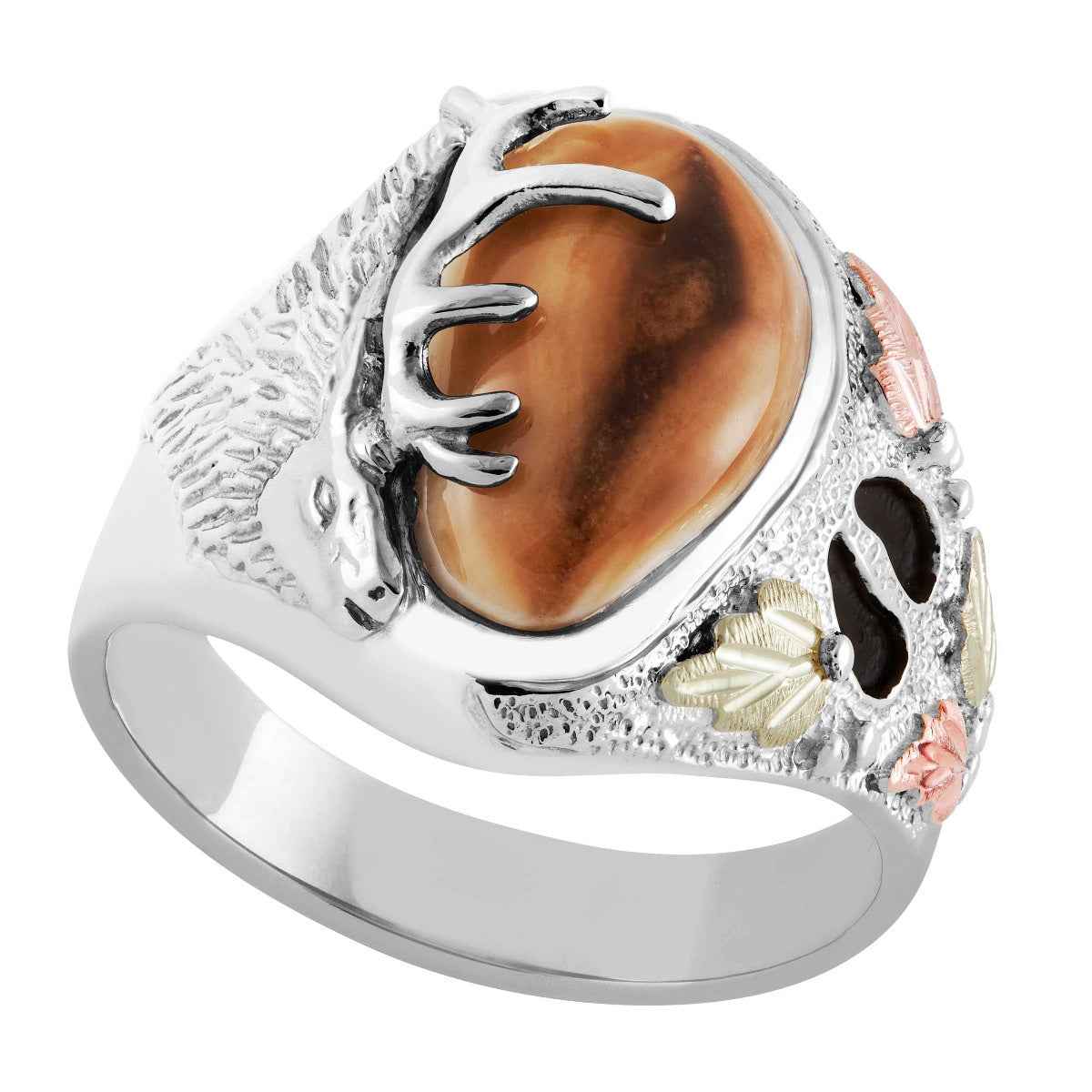 Men's Elk Ivory Black Hills Gold Ring in Sterling Silver - Wapiti