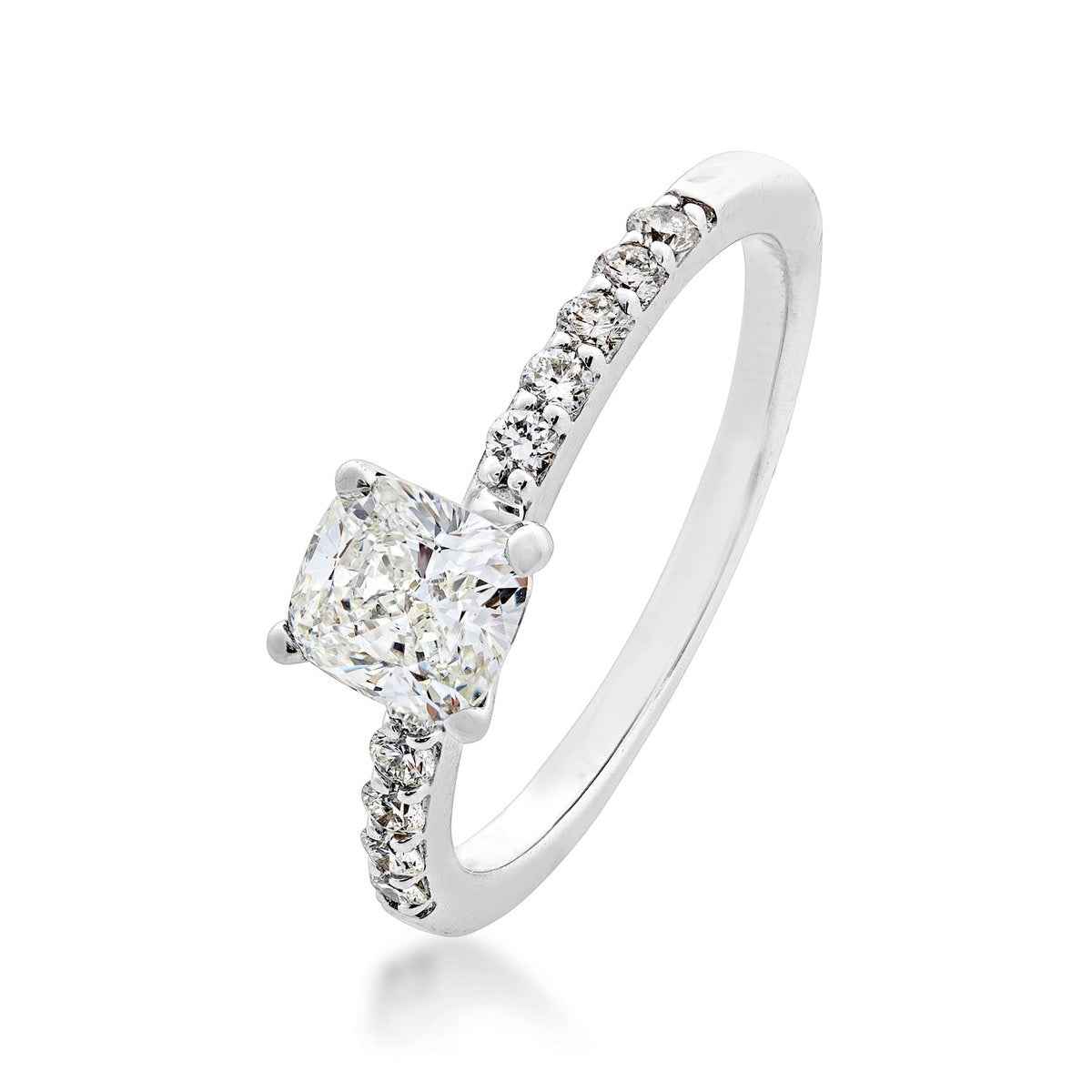 Brilliantly Yours 9/10 ct. tw. Cushion Cut Diamond Engagement Ring with Diamond Band in 14K White Gold front view