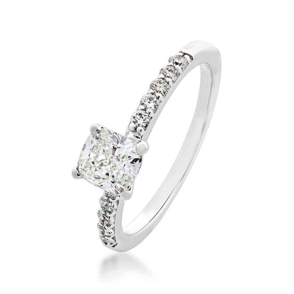 Brilliantly Yours 9/10 ct. tw. Cushion Cut Diamond Engagement Ring with Diamond Band in 14K White Gold front view