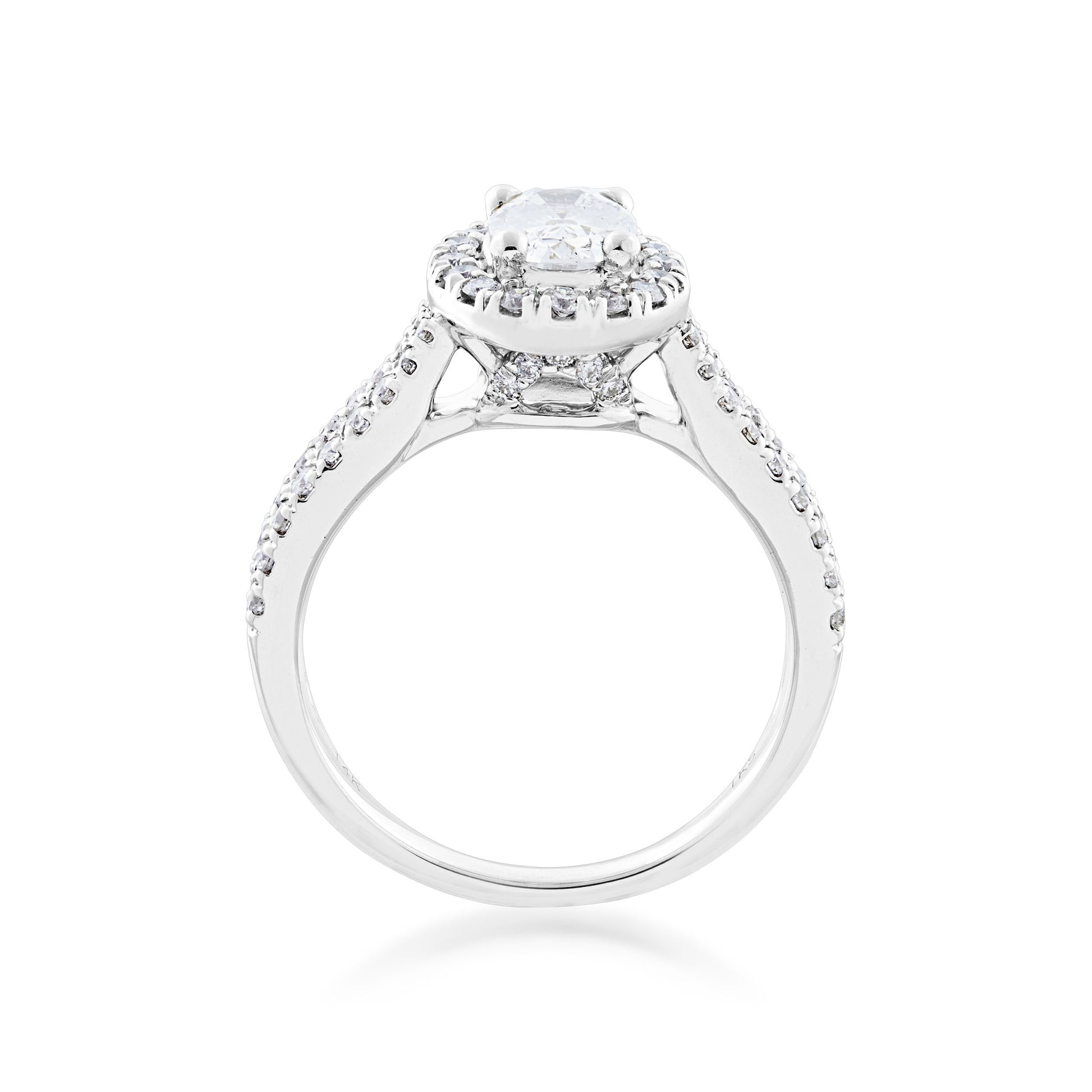 Noventa 1-1/2 ct. tw. Oval Diamond Halo Wedding Set with Cut-Out Accented Band in 14K White Gold side profile