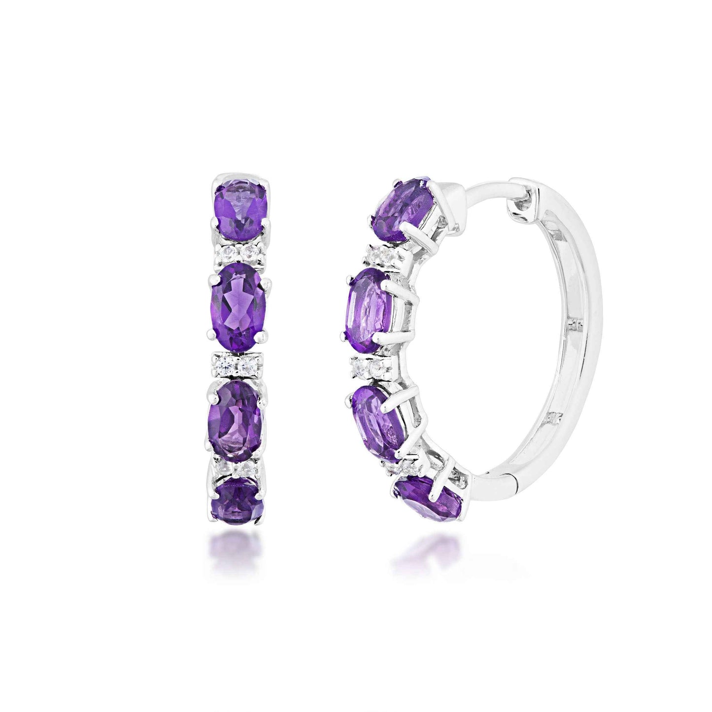 Amethyst and Created White Sapphire Hoop Earrings in Sterling Silver