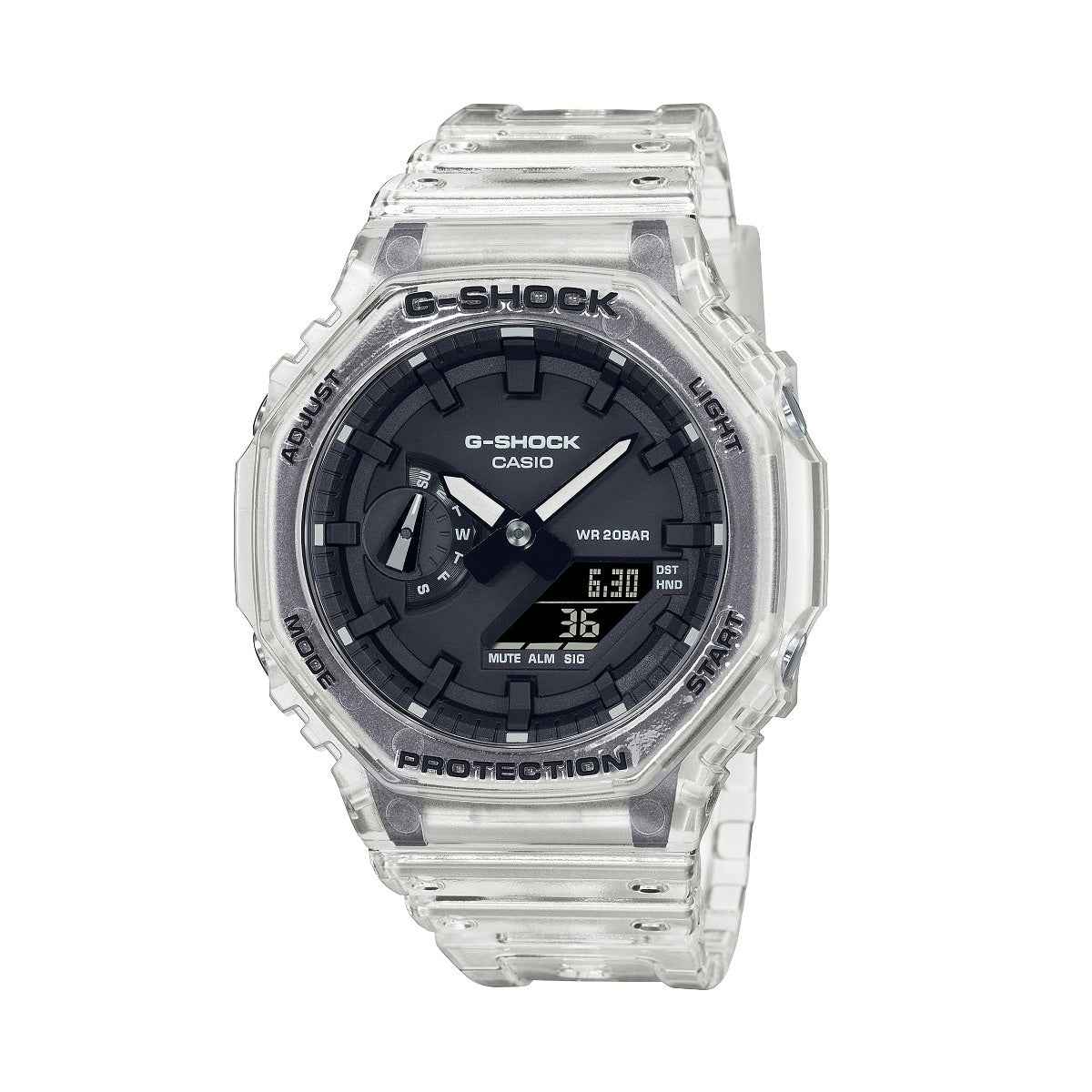G-Shock Men's Transparent Watch with White Band and Bezel