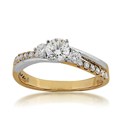 Sirena 3/4 ct. tw. Round 3-Stone Diamond Anniversary Ring in 14K White and Yellow Gold