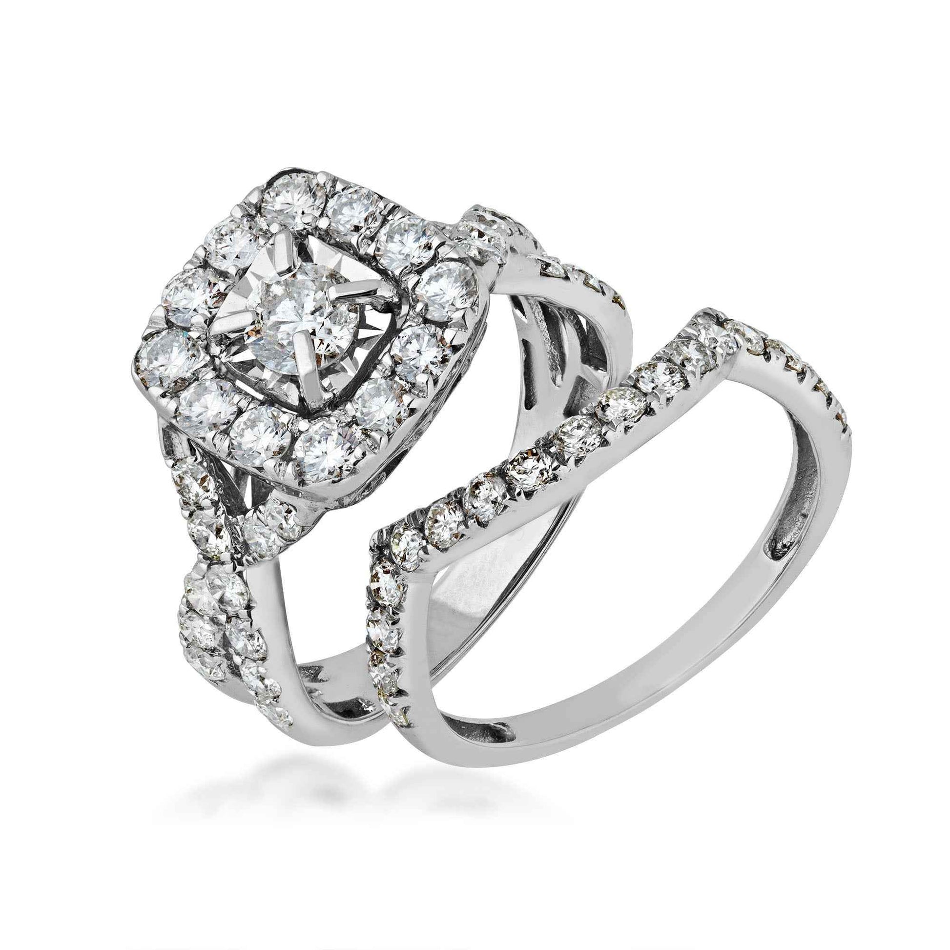 Natural 2 ct. tw. Round Diamond Halo Wedding Set with Miracle Plating in 14K White Gold front view