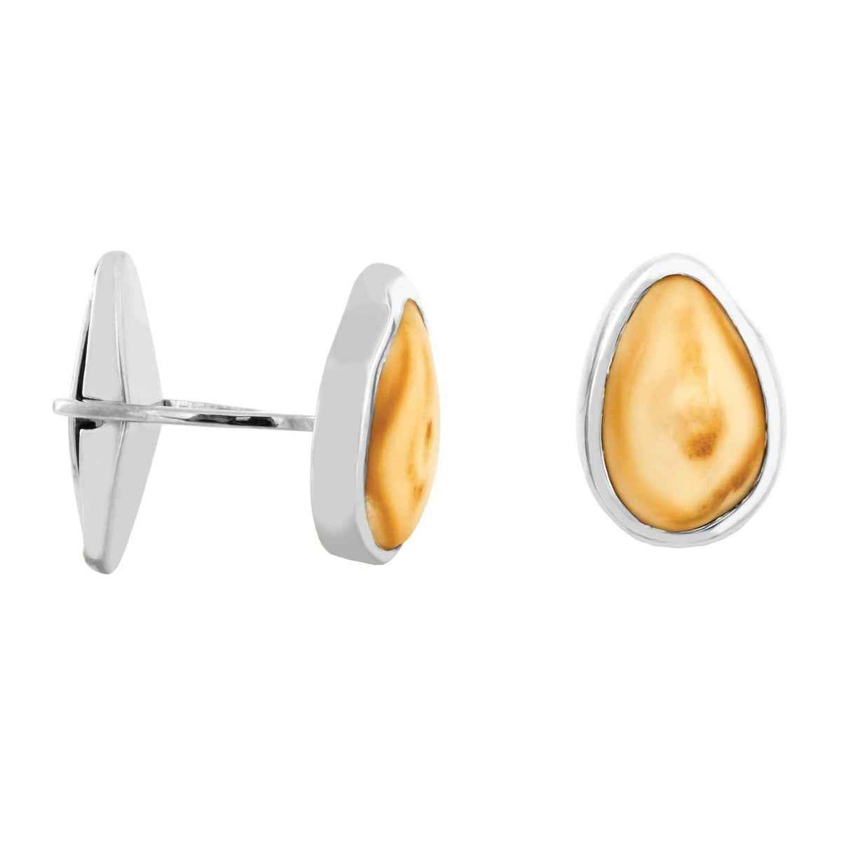 Men's Elk Ivory Simple Cuff Link in Sterling Silver - Chouteau