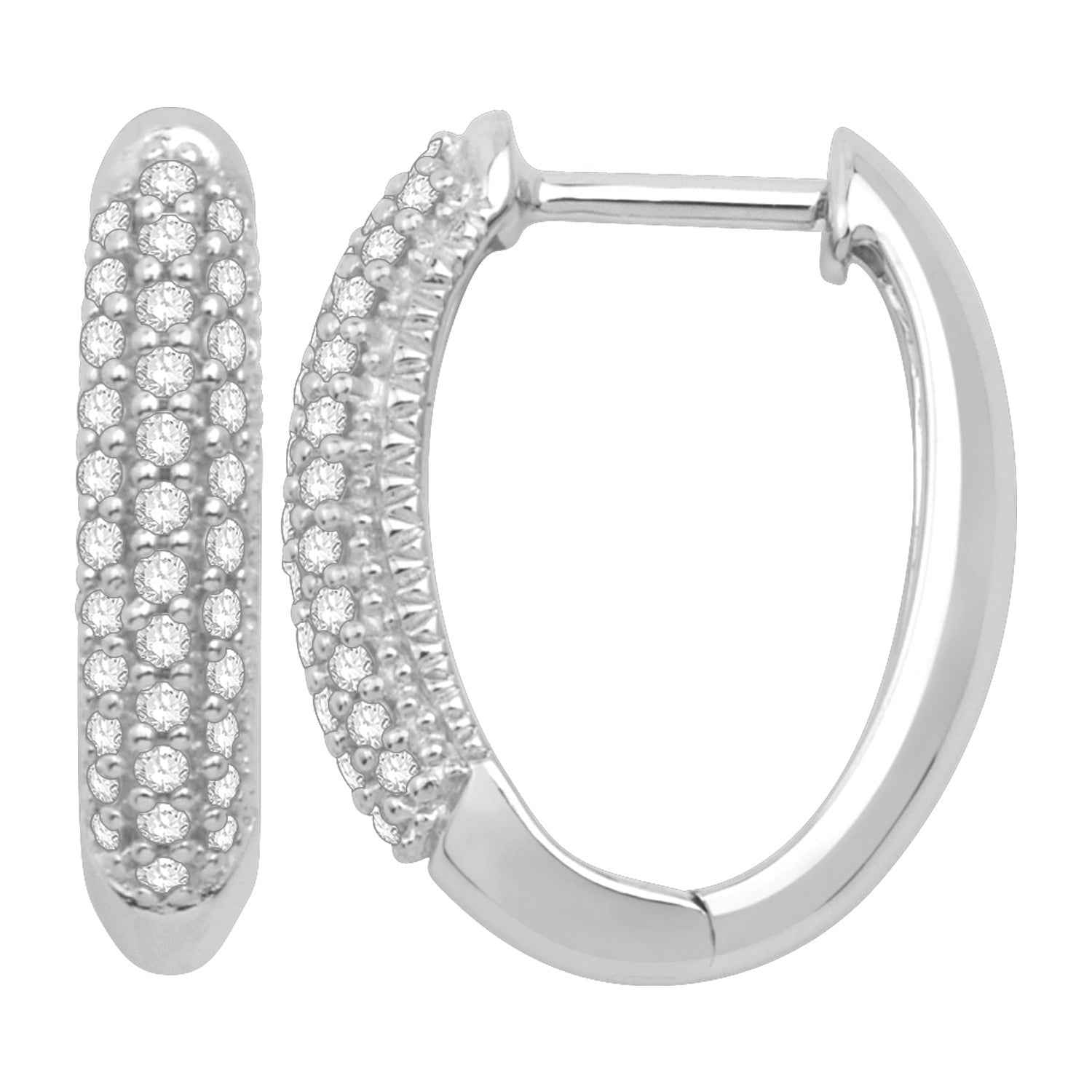 1/4 ct. tw. Pave Round Diamond Hoop Earrings in 10K White Gold