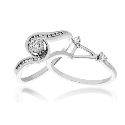 True Promise 1/4 ct. tw. Diamond Cluster Wedding Set in 10K White Gold close-up detail