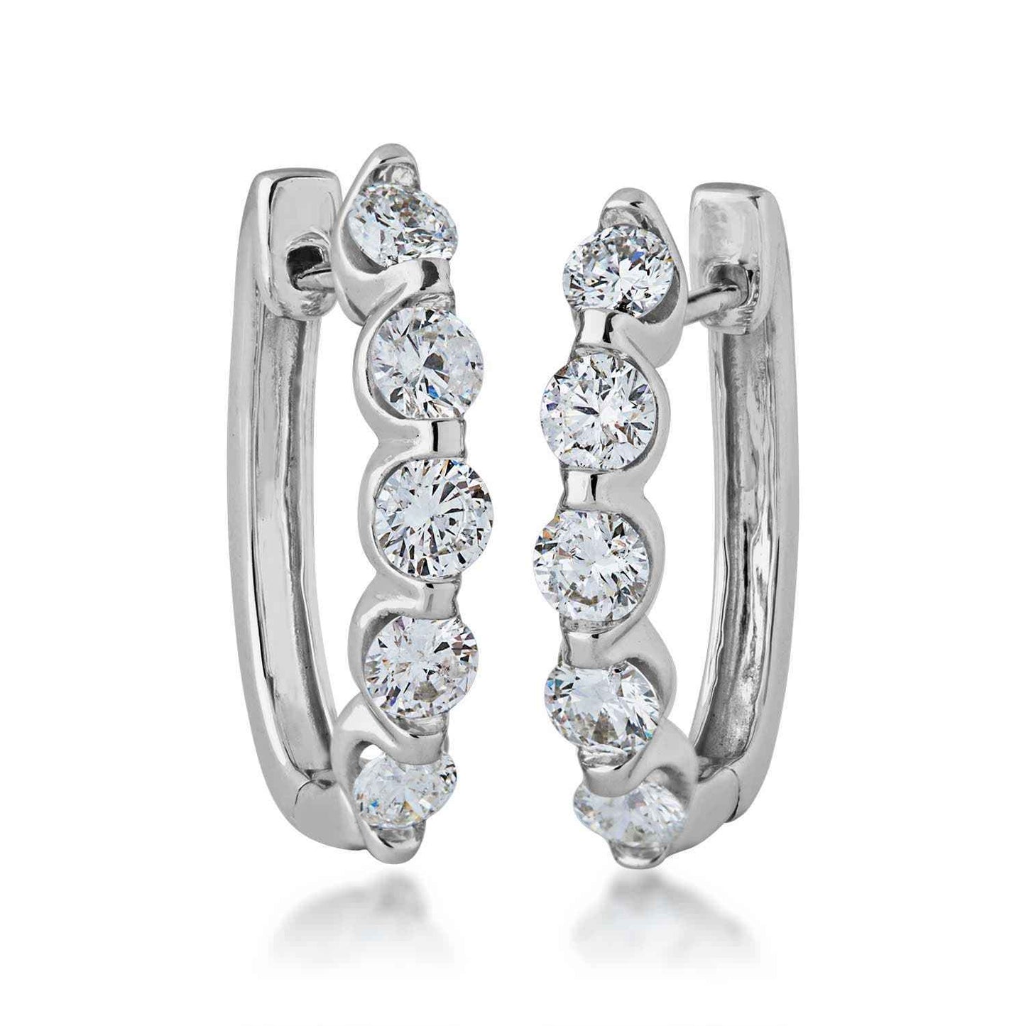2 ct. tw. Round Brilliant Individual Channel-Set Diamond Hoop Earrings in 14K White Gold