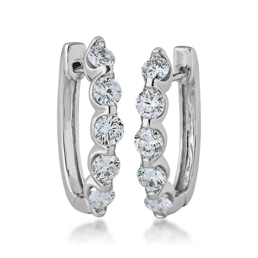 2 ct. tw. Round Brilliant Individual Channel-Set Diamond Hoop Earrings in 14K White Gold