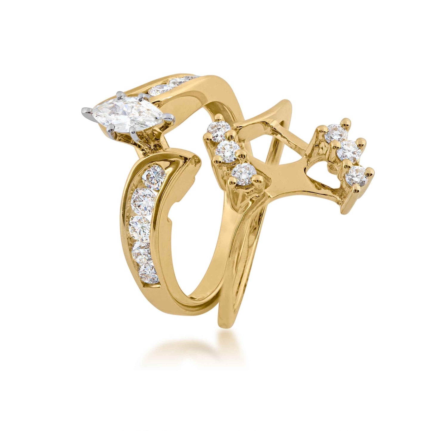 Natural 1 ct. tw. Marquise and Round Diamond Wedding Set in 10K Yellow Gold close-up detail