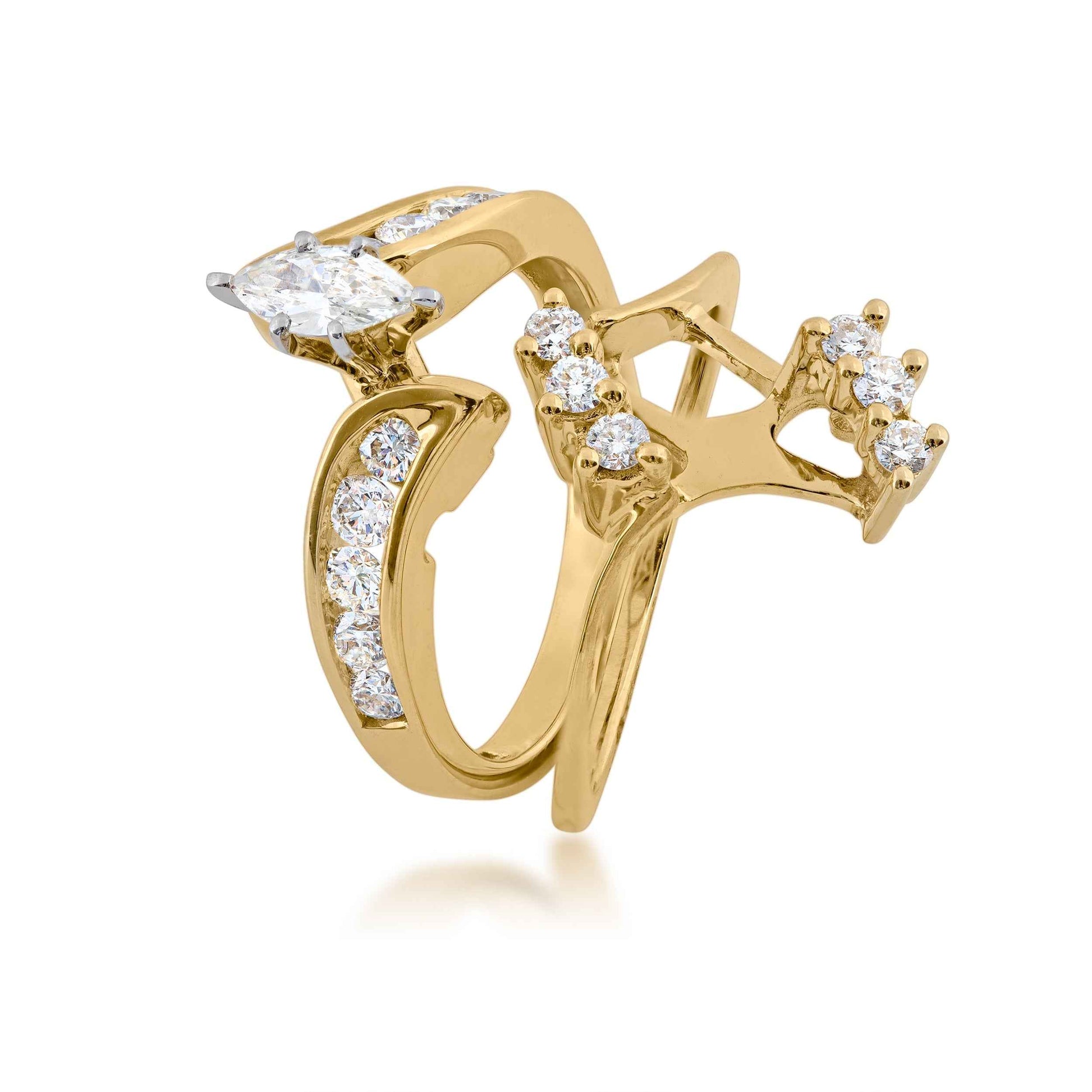 Natural 1 ct. tw. Marquise and Round Diamond Wedding Set in 10K Yellow Gold close-up detail